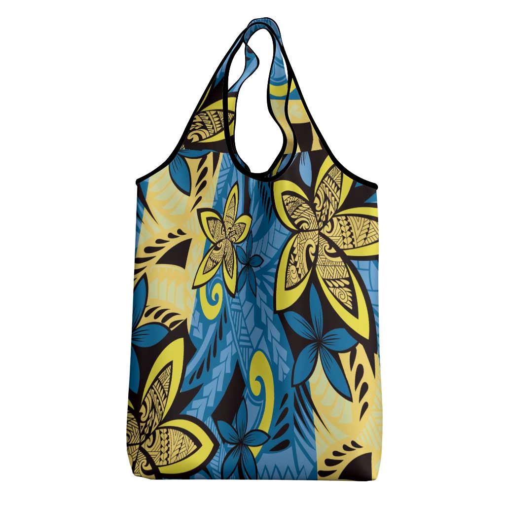 Plumeria Polynesian Pattern Grocery Bag Unique Fantasy Blue Yellow LT01 - Polynesian Pride