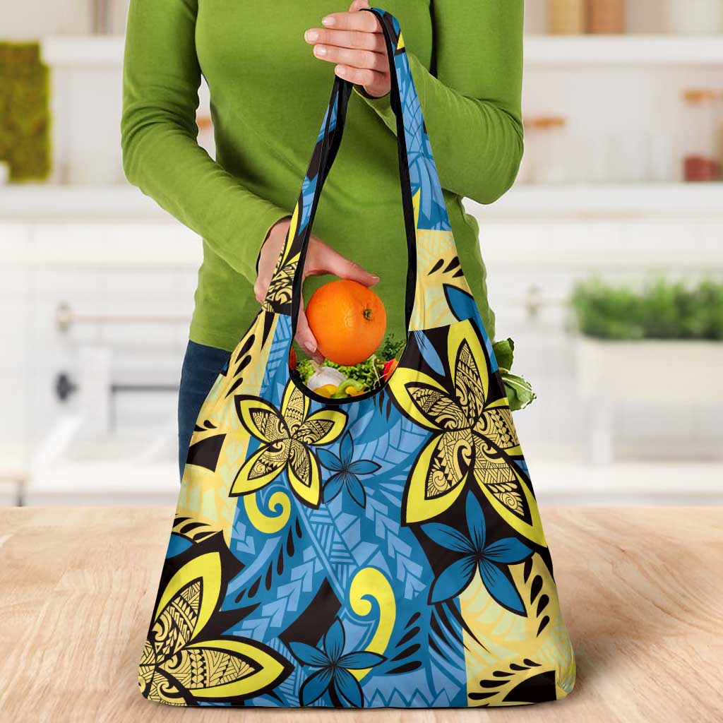 Plumeria Polynesian Pattern Grocery Bag Unique Fantasy Blue Yellow LT01 - Polynesian Pride