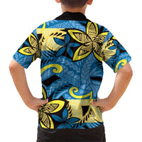 Plumeria Polynesian Pattern Hawaiian Shirt Unique Fantasy Blue Yellow