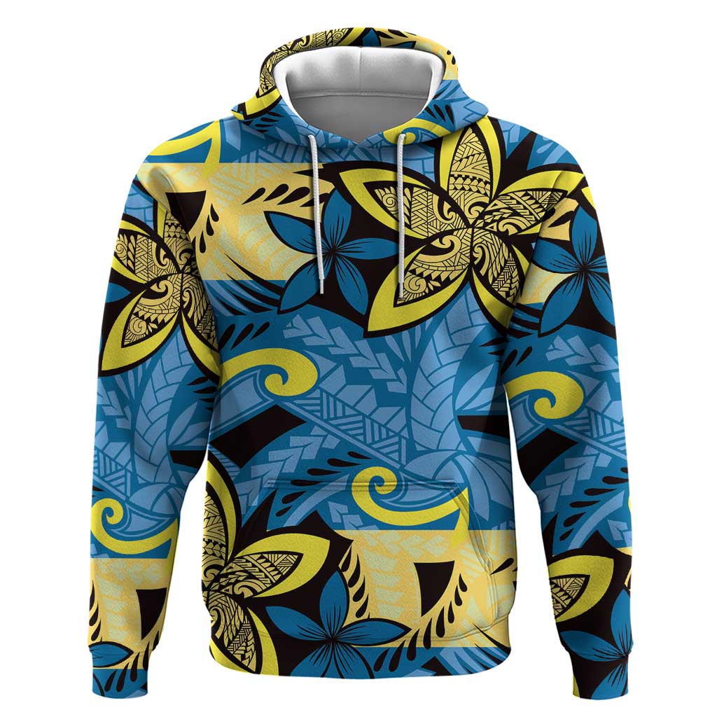 Plumeria Polynesian Pattern Hoodie Unique Fantasy Blue Yellow