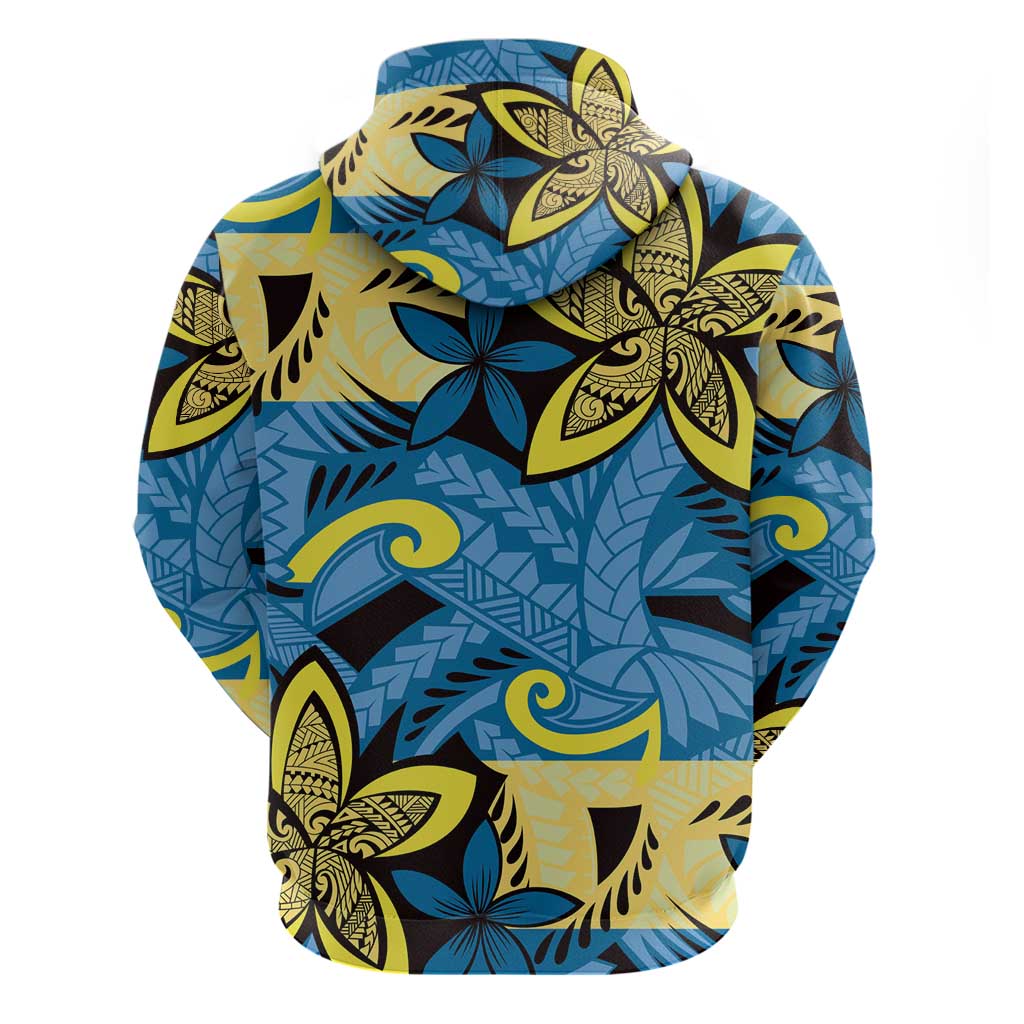 Plumeria Polynesian Pattern Hoodie Unique Fantasy Blue Yellow