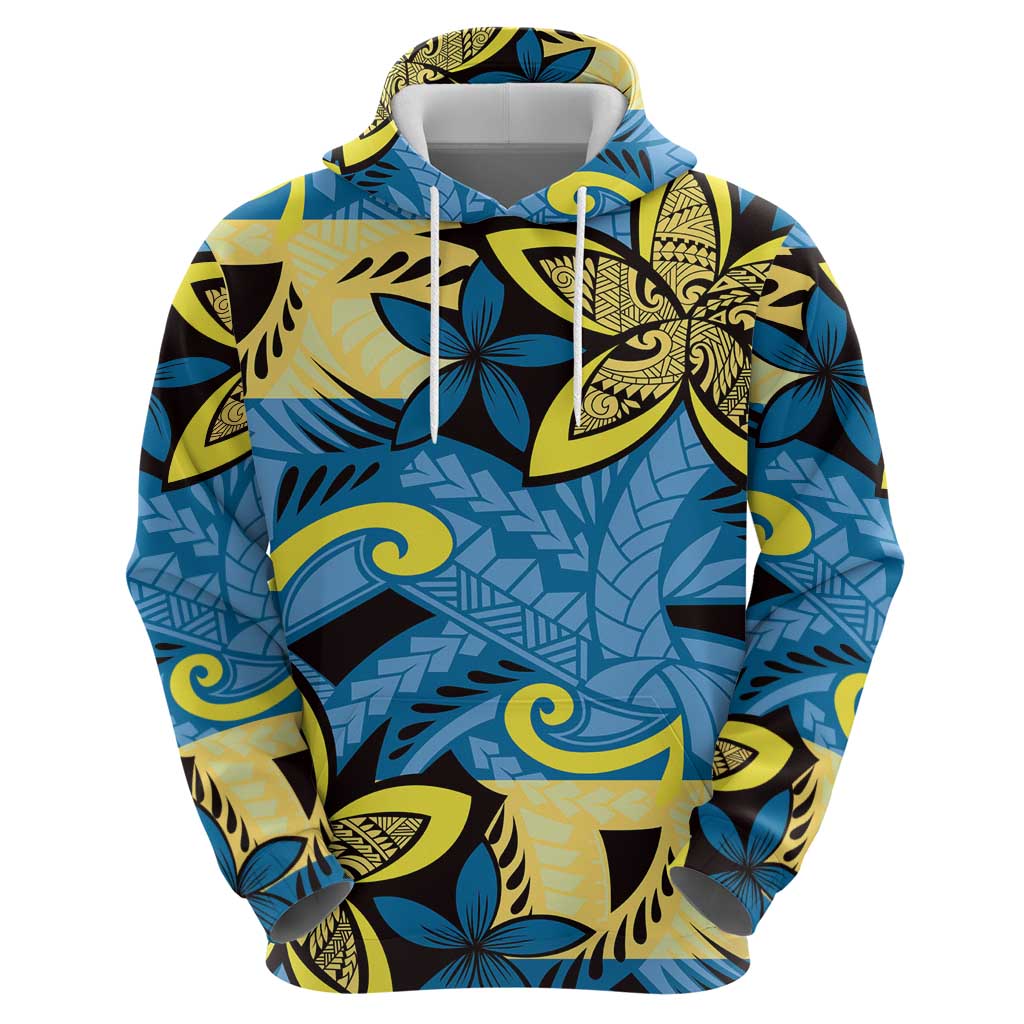 Plumeria Polynesian Pattern Hoodie Unique Fantasy Blue Yellow