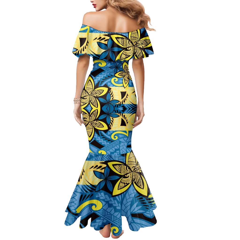 Plumeria Polynesian Pattern Mermaid Dress Unique Fantasy Blue Yellow LT01 - Polynesian Pride