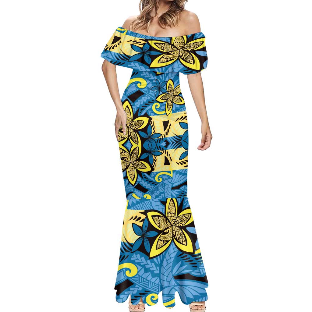 Plumeria Polynesian Pattern Mermaid Dress Unique Fantasy Blue Yellow LT01 - Polynesian Pride