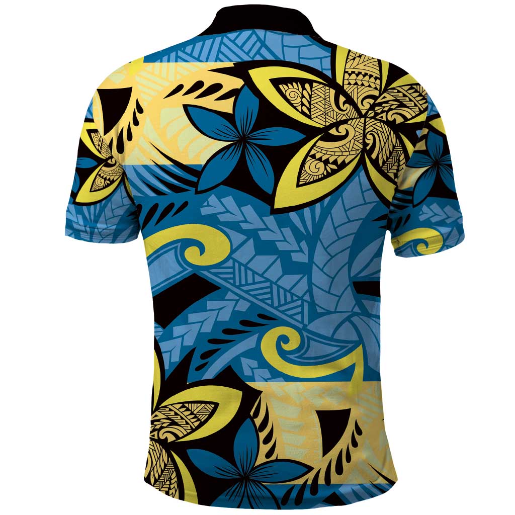 Plumeria Polynesian Pattern Polo Shirt Unique Fantasy Blue Yellow