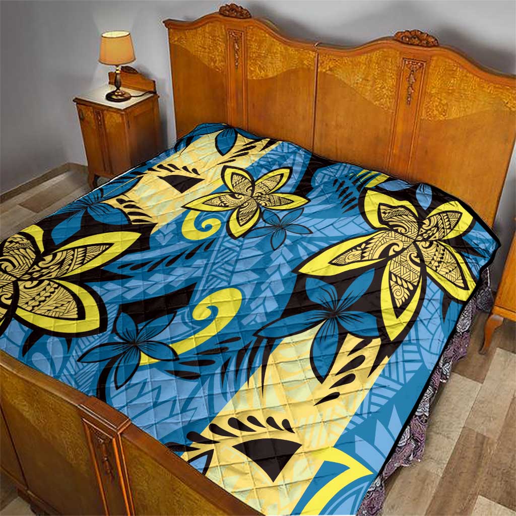 Plumeria Polynesian Pattern Quilt Unique Fantasy Blue Yellow