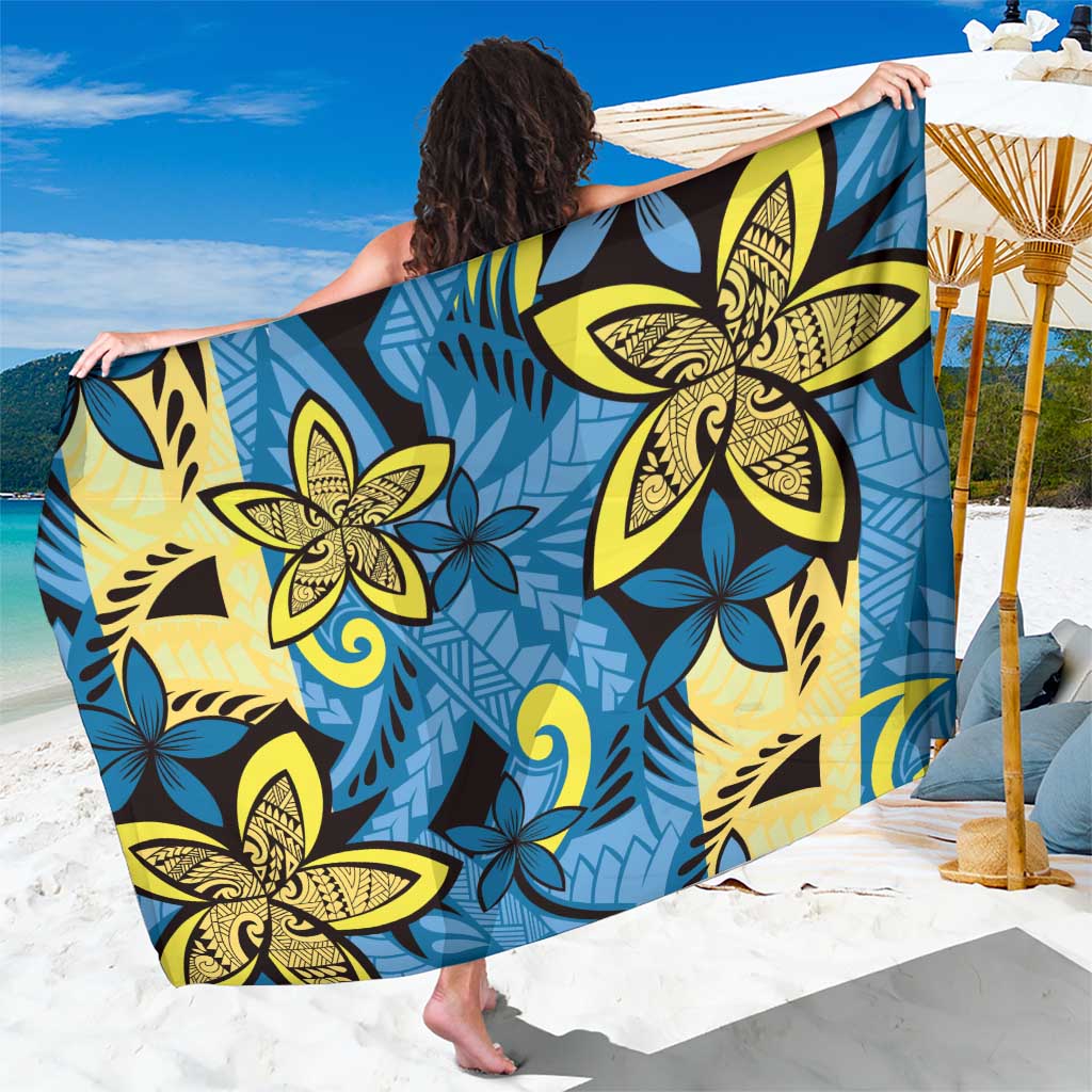 Plumeria Polynesian Pattern Sarong Unique Fantasy Blue Yellow