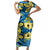 Plumeria Polynesian Pattern Short Sleeve Bodycon Dress Unique Fantasy Blue Yellow