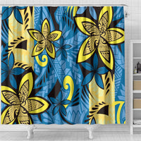 Plumeria Polynesian Pattern Shower Curtain Unique Fantasy Blue Yellow