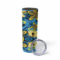 Plumeria Polynesian Pattern Skinny Tumbler Unique Fantasy Blue Yellow LT01 - Polynesian Pride