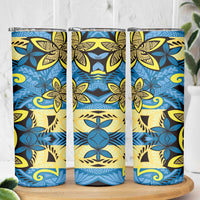 Plumeria Polynesian Pattern Skinny Tumbler Unique Fantasy Blue Yellow LT01 - Polynesian Pride
