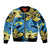 Plumeria Polynesian Pattern Sleeve Zip Bomber Jacket Unique Fantasy Blue Yellow