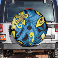Plumeria Polynesian Pattern Spare Tire Cover Unique Fantasy Blue Yellow