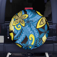 Plumeria Polynesian Pattern Spare Tire Cover Unique Fantasy Blue Yellow