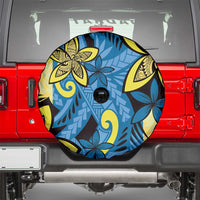 Plumeria Polynesian Pattern Spare Tire Cover Unique Fantasy Blue Yellow