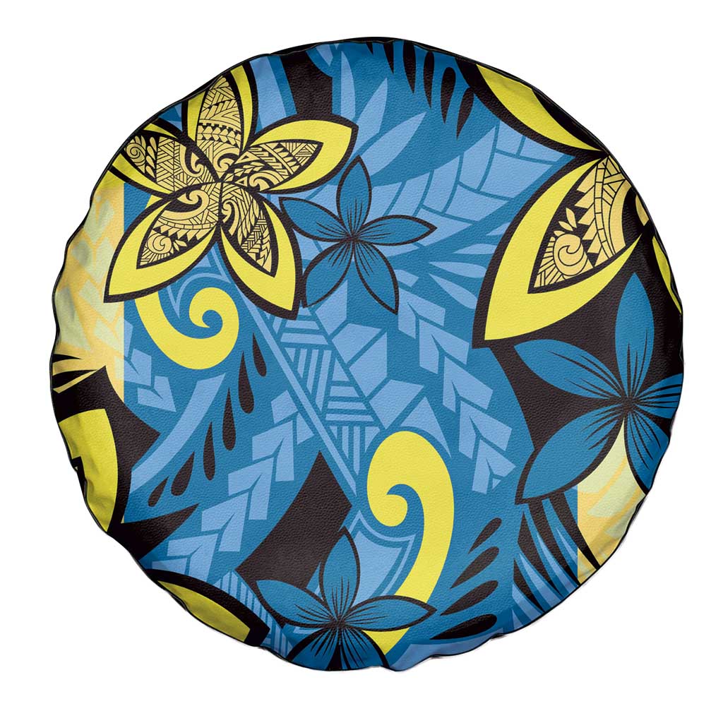 Plumeria Polynesian Pattern Spare Tire Cover Unique Fantasy Blue Yellow