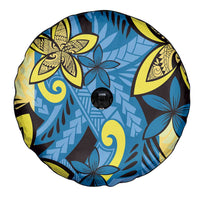 Plumeria Polynesian Pattern Spare Tire Cover Unique Fantasy Blue Yellow