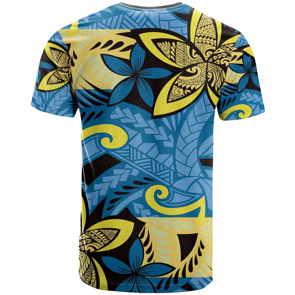 Plumeria Polynesian Pattern T Shirt Unique Fantasy Blue Yellow