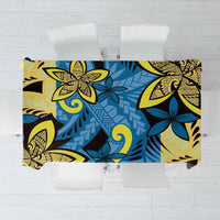 Plumeria Polynesian Pattern Tablecloth Unique Fantasy Blue Yellow