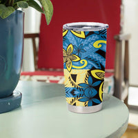 Plumeria Polynesian Pattern Tumbler Cup Unique Fantasy Blue Yellow