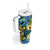 Plumeria Polynesian Pattern Tumbler With Handle Unique Fantasy Blue Yellow