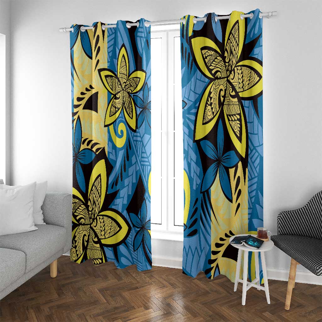 Plumeria Polynesian Pattern Window Curtain Unique Fantasy Blue Yellow