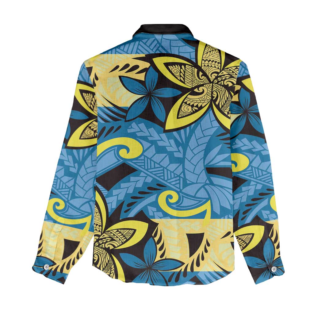Plumeria Polynesian Pattern Women Casual Shirt Unique Fantasy Blue Yellow LT01 - Polynesian Pride
