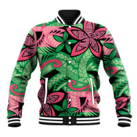 Plumeria Polynesian Pattern Baseball Jacket Unique Fantasy Green Pink