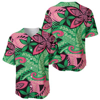 Plumeria Polynesian Pattern Baseball Jersey Unique Fantasy Green Pink LT01 - Polynesian Pride