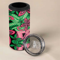 Plumeria Polynesian Pattern 4 in 1 Can Cooler Tumbler Unique Fantasy Green Pink
