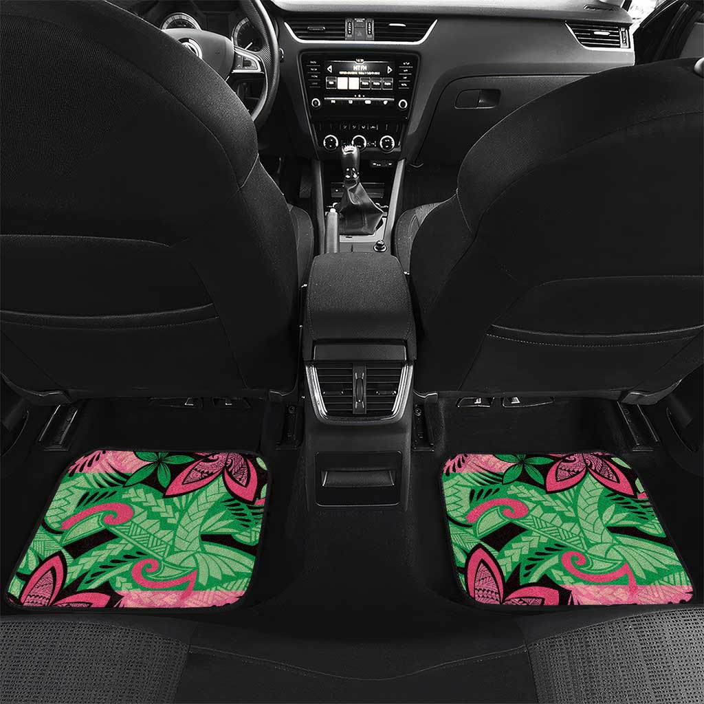 Plumeria Polynesian Pattern Car Mats Unique Fantasy Green Pink