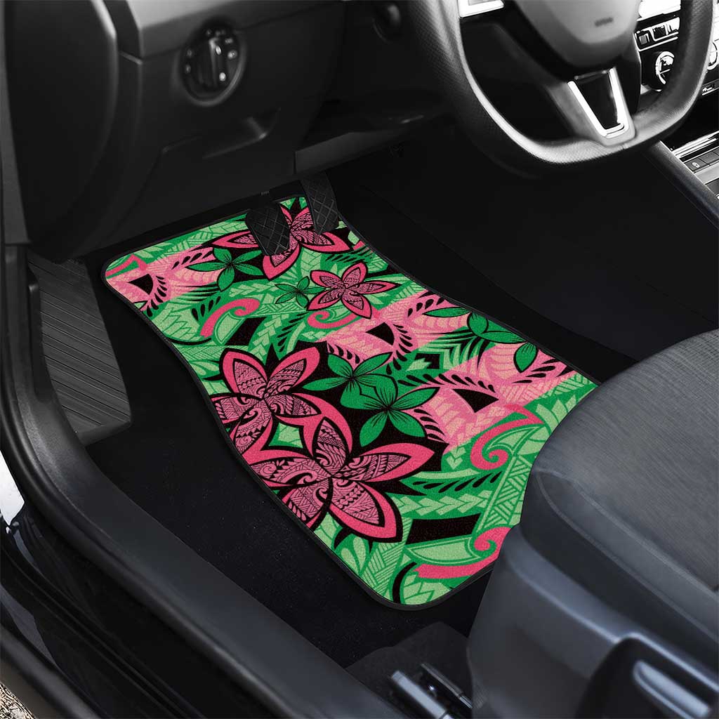 Plumeria Polynesian Pattern Car Mats Unique Fantasy Green Pink