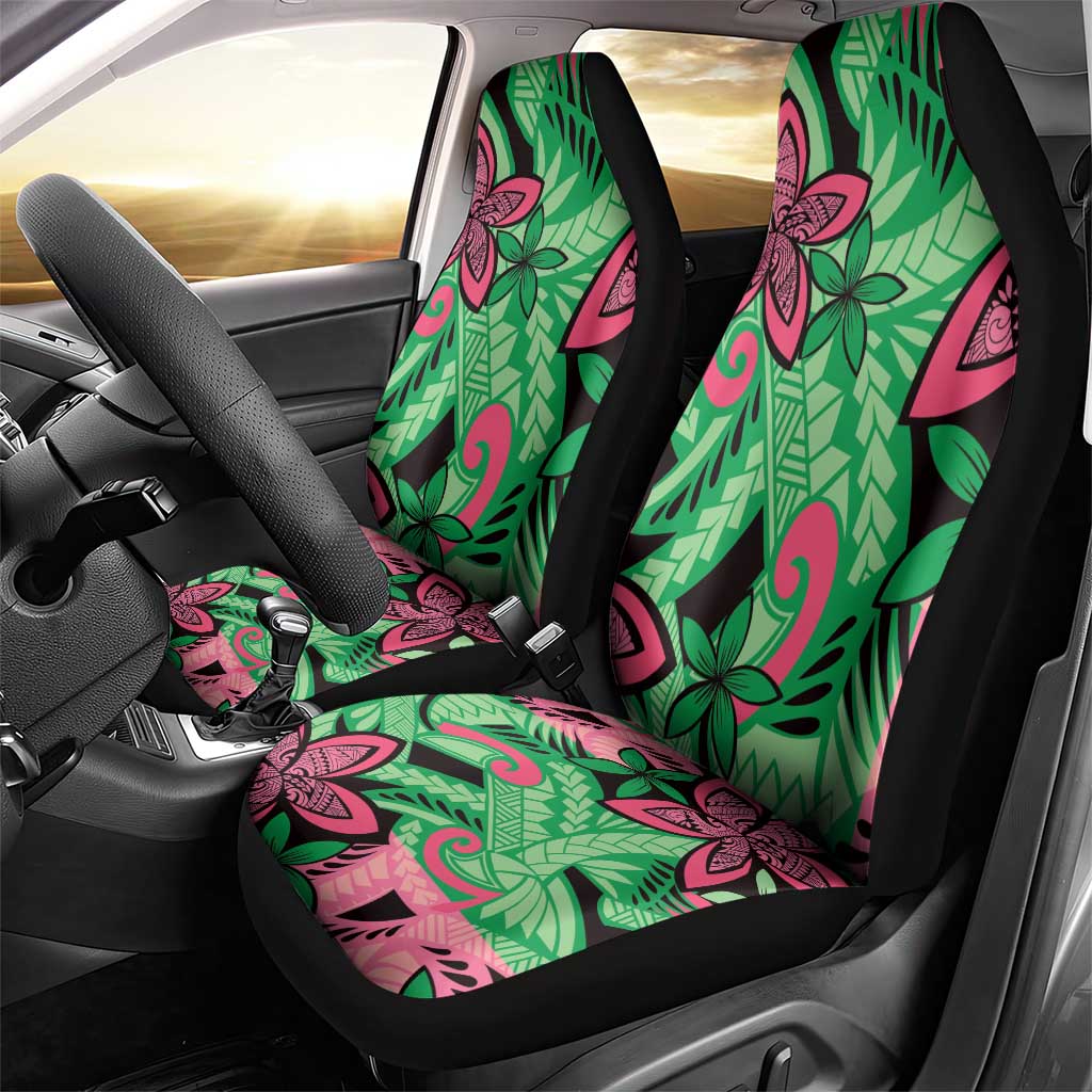 Plumeria Polynesian Pattern Car Seat Cover Unique Fantasy Green Pink
