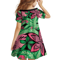 Plumeria Polynesian Pattern Family Matching Long Sleeve Bodycon Dress and Hawaiian Shirt Unique Fantasy Green Pink LT01 - Polynesian Pride