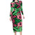 Plumeria Polynesian Pattern Family Matching Long Sleeve Bodycon Dress and Hawaiian Shirt Unique Fantasy Green Pink