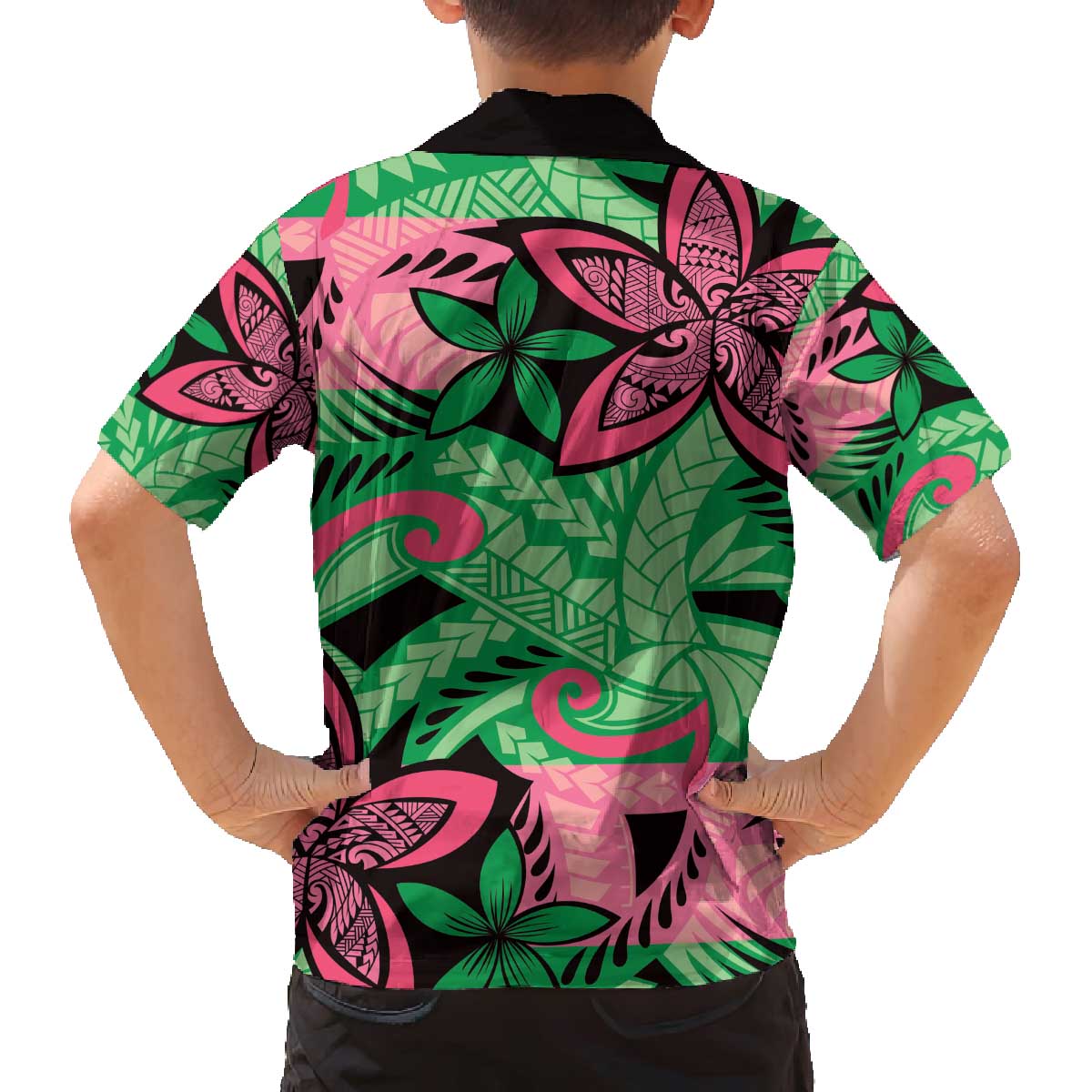 Plumeria Polynesian Pattern Family Matching Off The Shoulder Long Sleeve Dress and Hawaiian Shirt Unique Fantasy Green Pink LT01 - Polynesian Pride