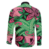 Plumeria Polynesian Pattern Family Matching Puletasi and Hawaiian Shirt Unique Fantasy Green Pink