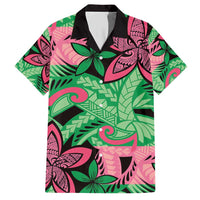 Plumeria Polynesian Pattern Family Matching Short Sleeve Bodycon Dress and Hawaiian Shirt Unique Fantasy Green Pink LT01 Dad's Shirt - Short Sleeve Green - Polynesian Pride