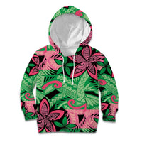 Plumeria Polynesian Pattern Kid Hoodie Unique Fantasy Green Pink