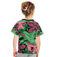 Plumeria Polynesian Pattern Kid T Shirt Unique Fantasy Green Pink