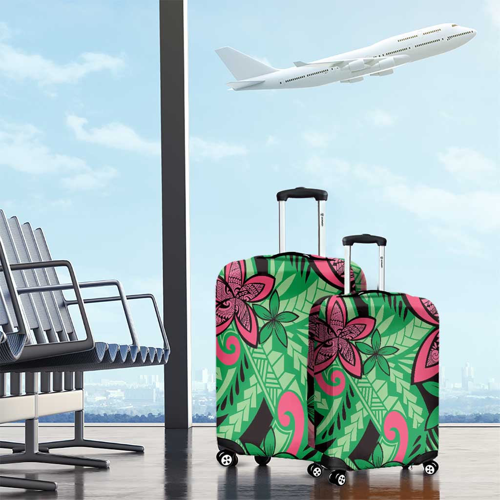Plumeria Polynesian Pattern Luggage Cover Unique Fantasy Green Pink