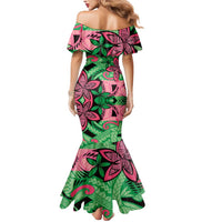 Plumeria Polynesian Pattern Mermaid Dress Unique Fantasy Green Pink LT01 - Polynesian Pride