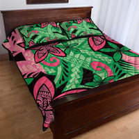 Plumeria Polynesian Pattern Quilt Bed Set Unique Fantasy Green Pink