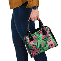 Plumeria Polynesian Pattern Shoulder Handbag Unique Fantasy Green Pink