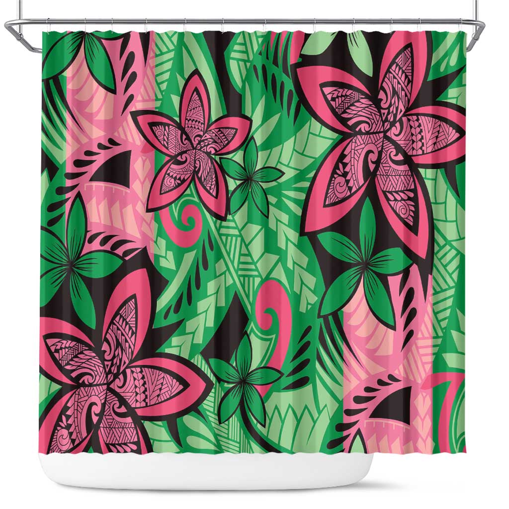 Plumeria Polynesian Pattern Shower Curtain Unique Fantasy Green Pink