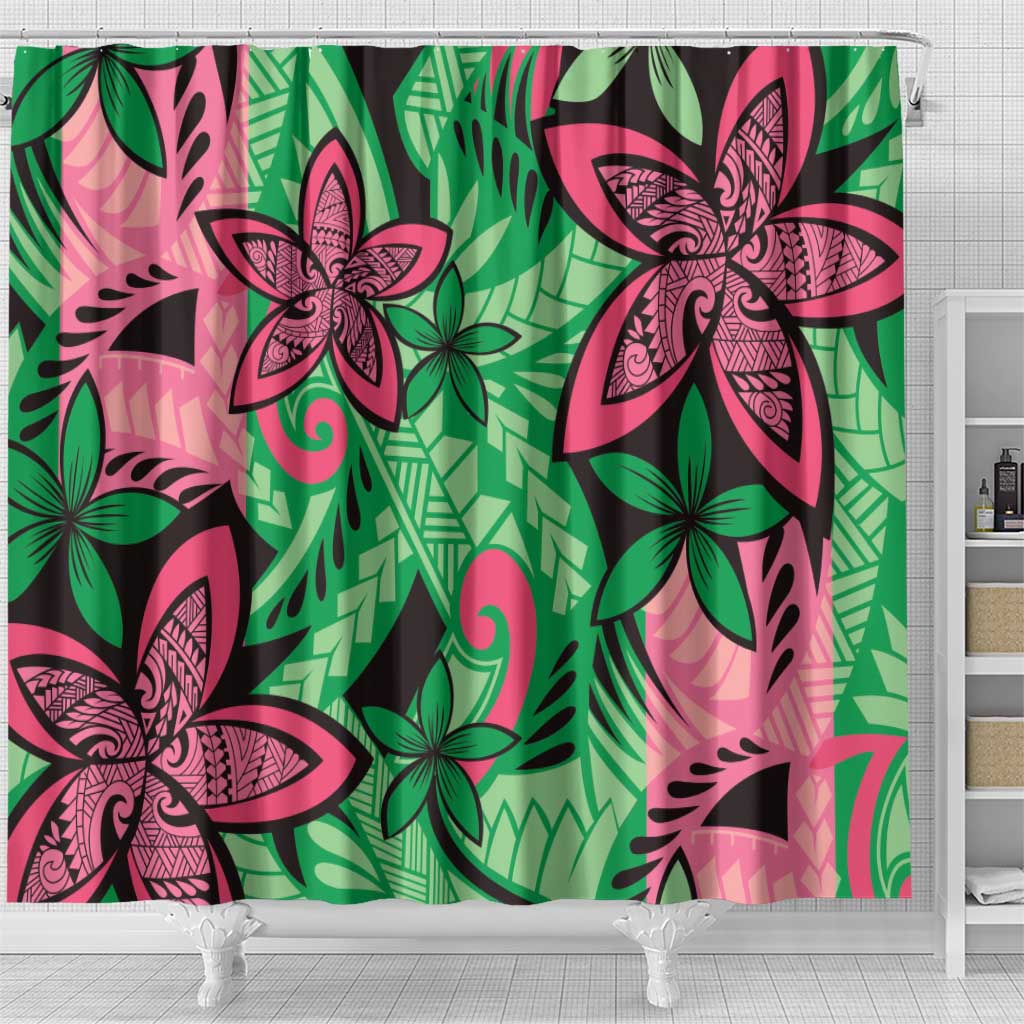 Plumeria Polynesian Pattern Shower Curtain Unique Fantasy Green Pink
