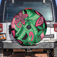 Plumeria Polynesian Pattern Spare Tire Cover Unique Fantasy Green Pink