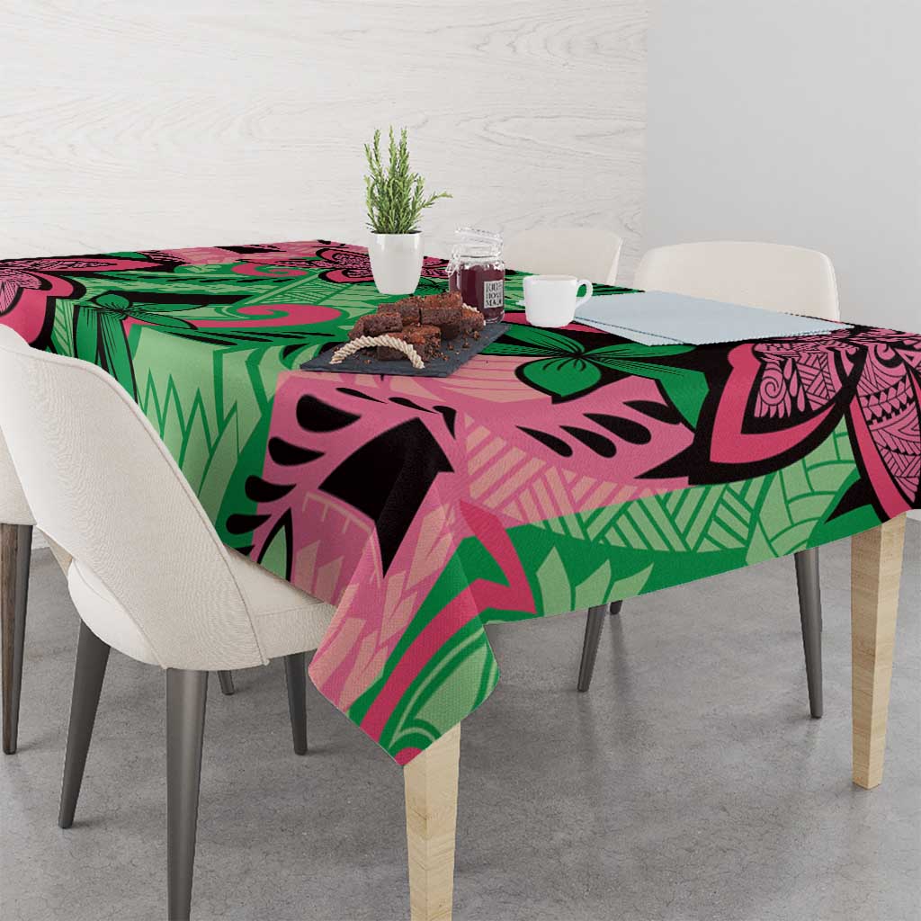 Plumeria Polynesian Pattern Tablecloth Unique Fantasy Green Pink
