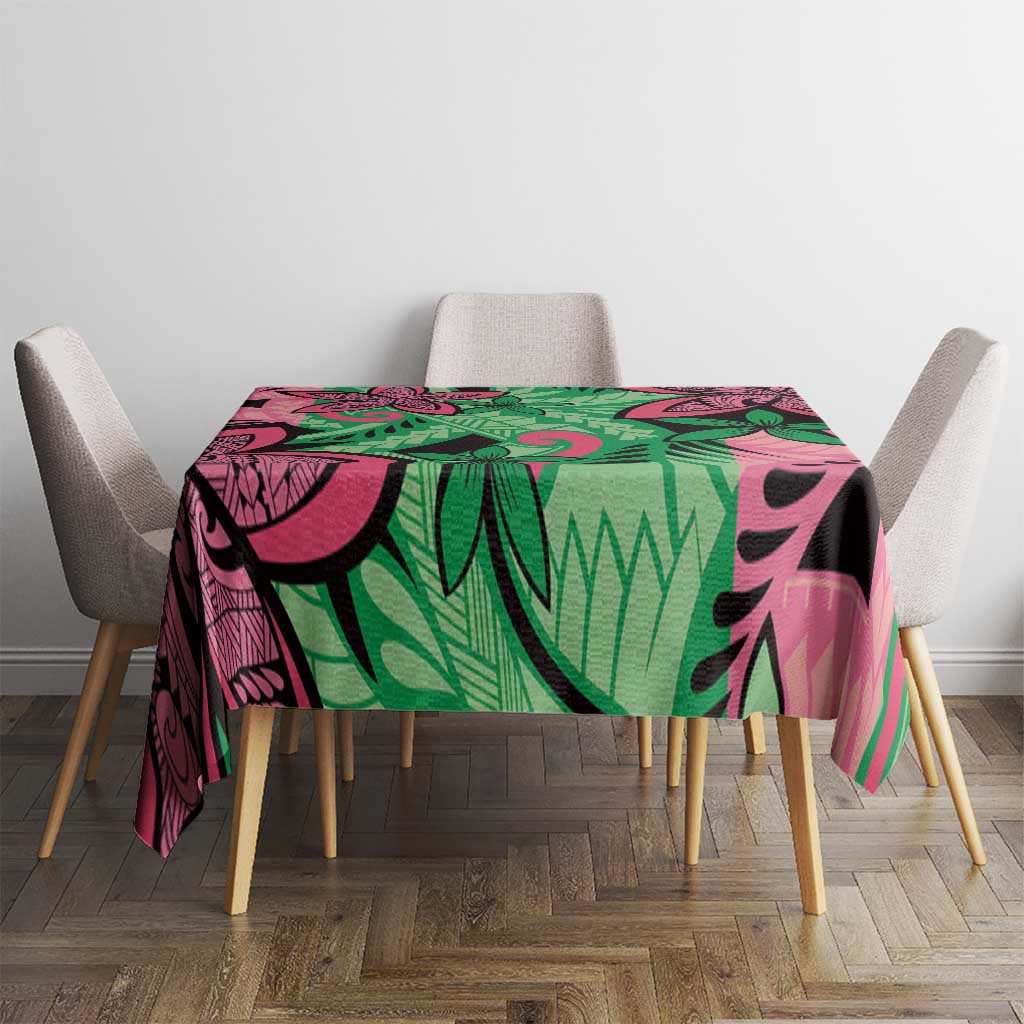 Plumeria Polynesian Pattern Tablecloth Unique Fantasy Green Pink