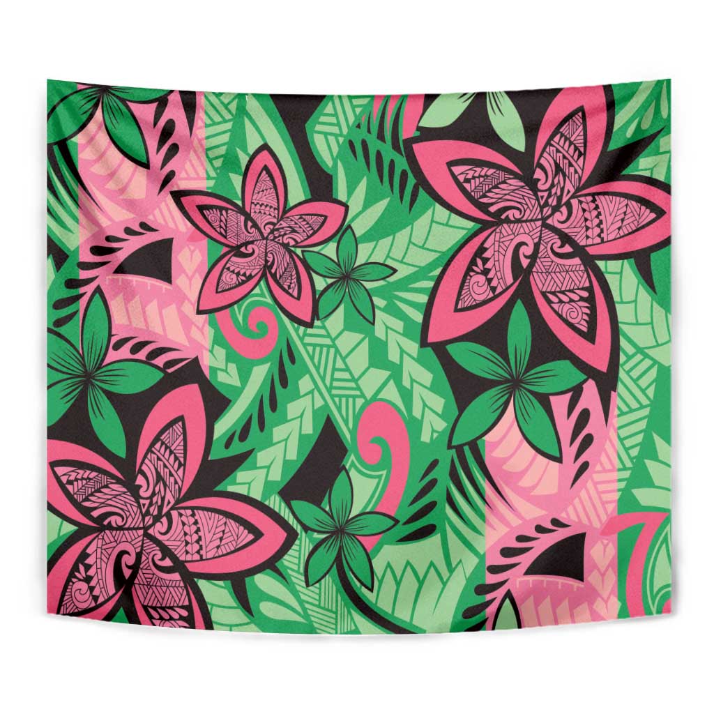 Plumeria Polynesian Pattern Tapestry Unique Fantasy Green Pink